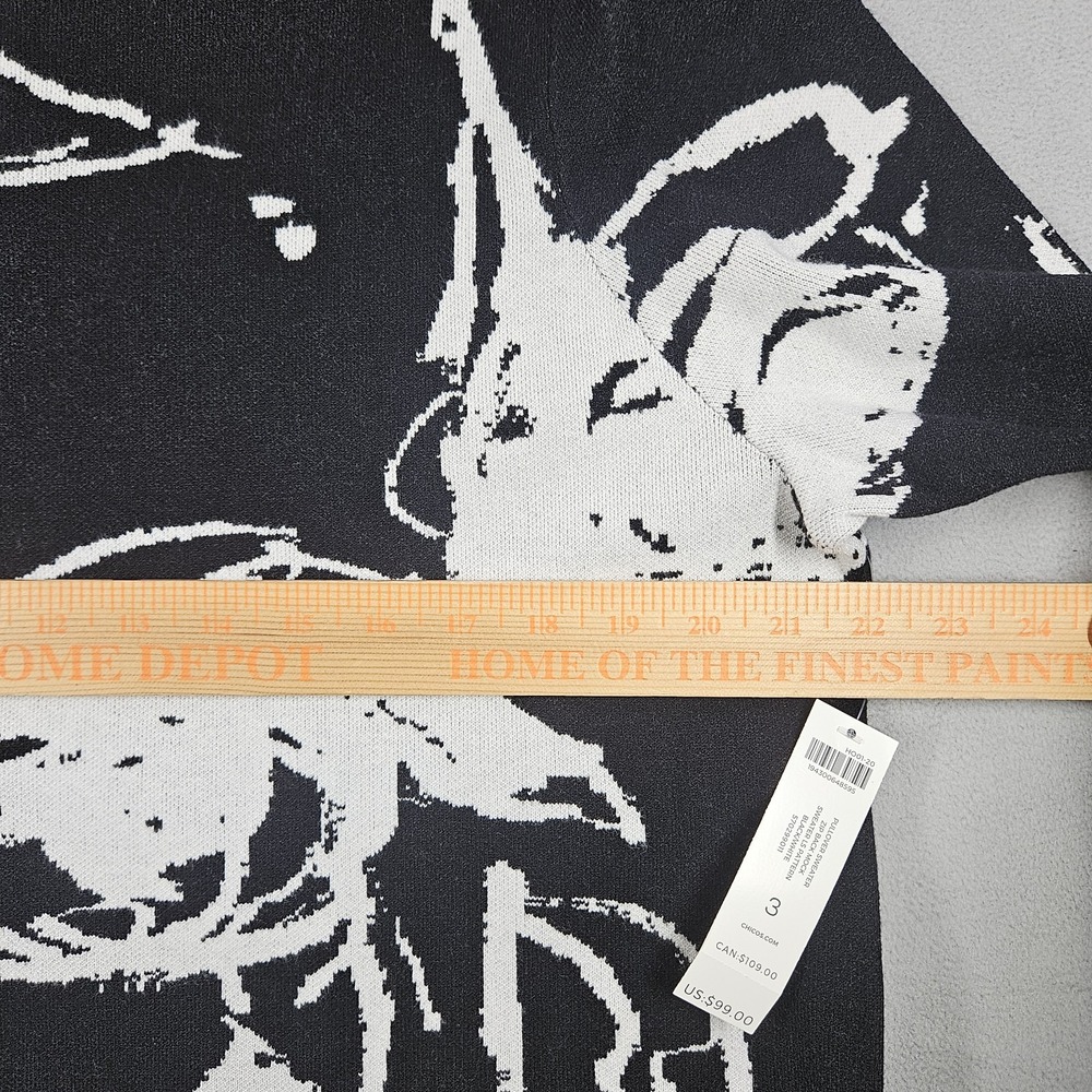 Chico's Sweater Womens 3 / XL Black White Pattern Zip Back Mock Neck Office Chic - Picture 9 of 11